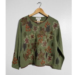 Mandal Bay Vintage Autumn Fall Leaves Beaded Retro Sweater